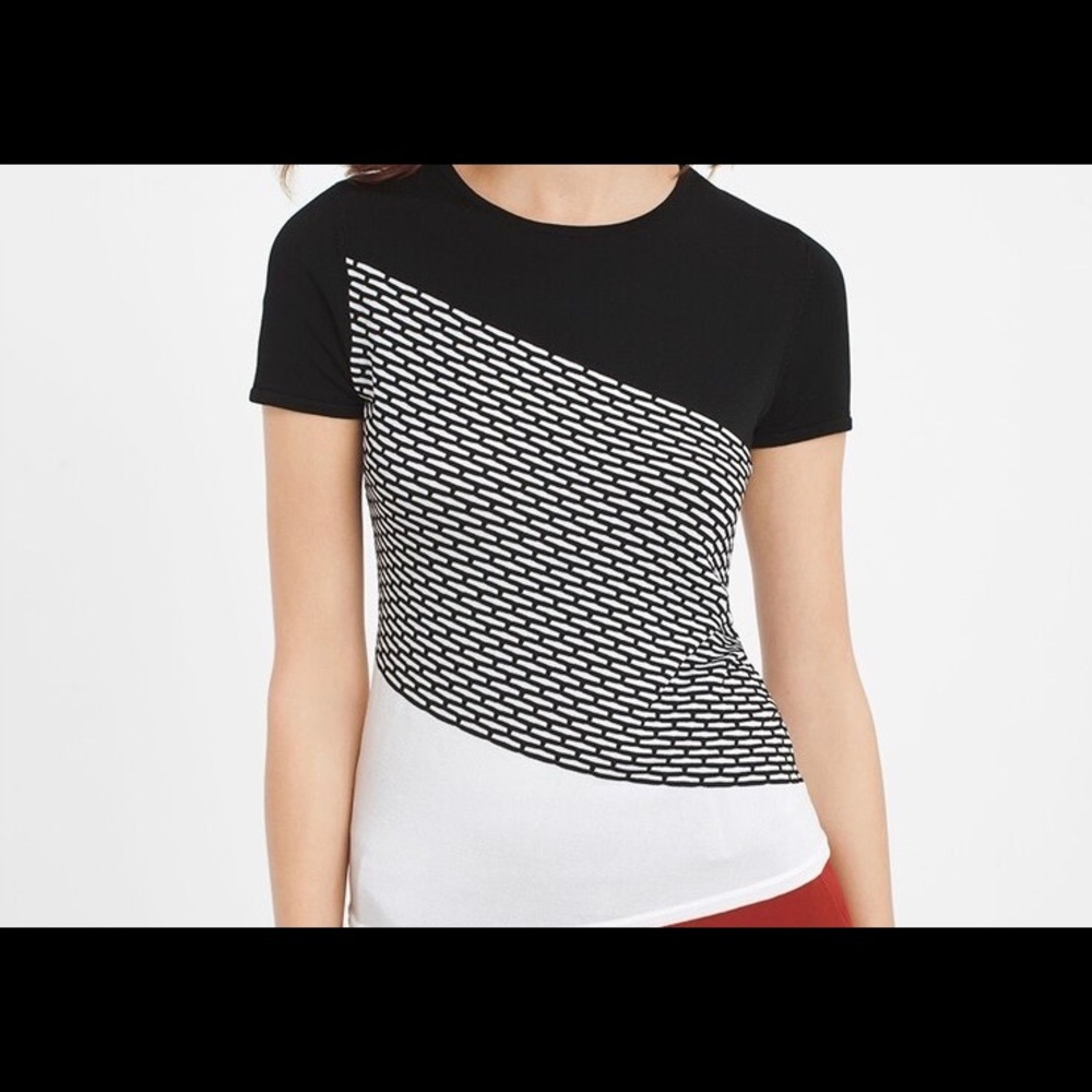 WHBM SHORT SLEEVE STRIPE BLOCKED SWEATER SHIRT